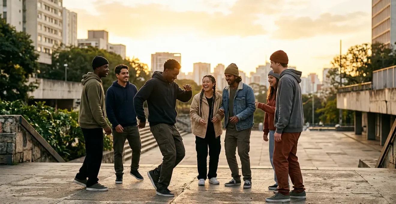 Urban youth culture scene representing hip-hop's global influence on identity formation