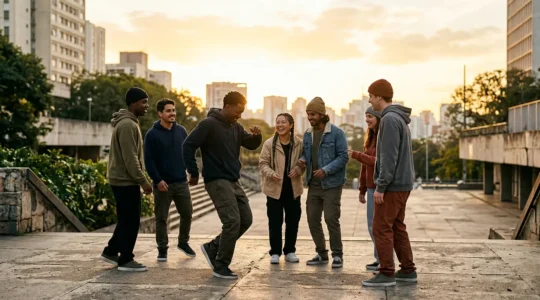 Urban youth culture scene representing hip-hop's global influence on identity formation