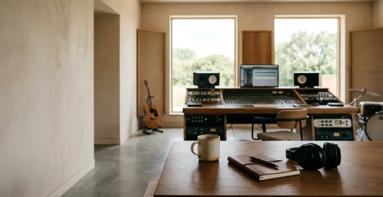 Professional behind-the-scenes music industry workspace showcasing creative collaboration and career diversity