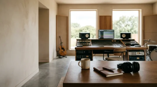 Professional behind-the-scenes music industry workspace showcasing creative collaboration and career diversity