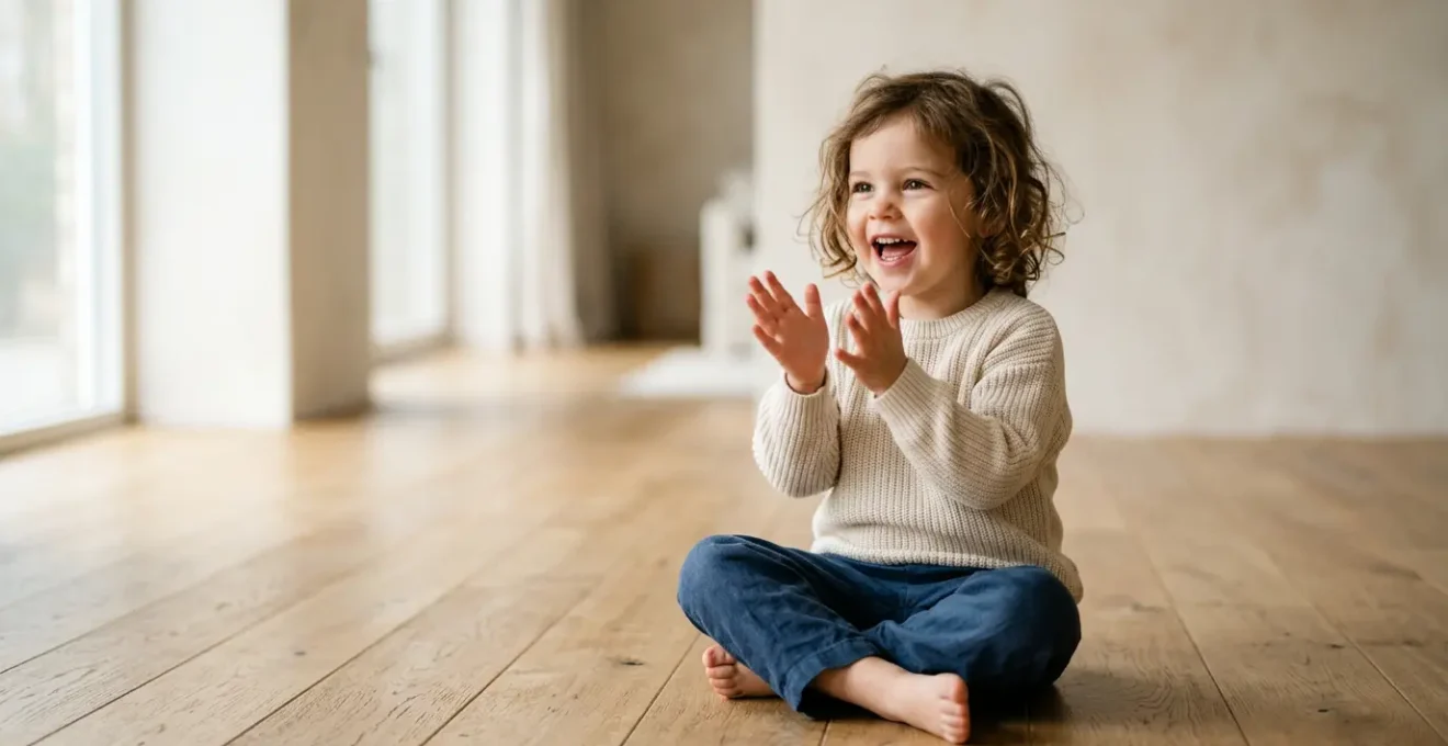 A young child actively engaged in a musical activity, representing the contrast between passive listening and active participation in early learning