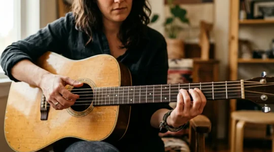 Songwriter's creative workspace capturing the essence of lyric and melody crafting