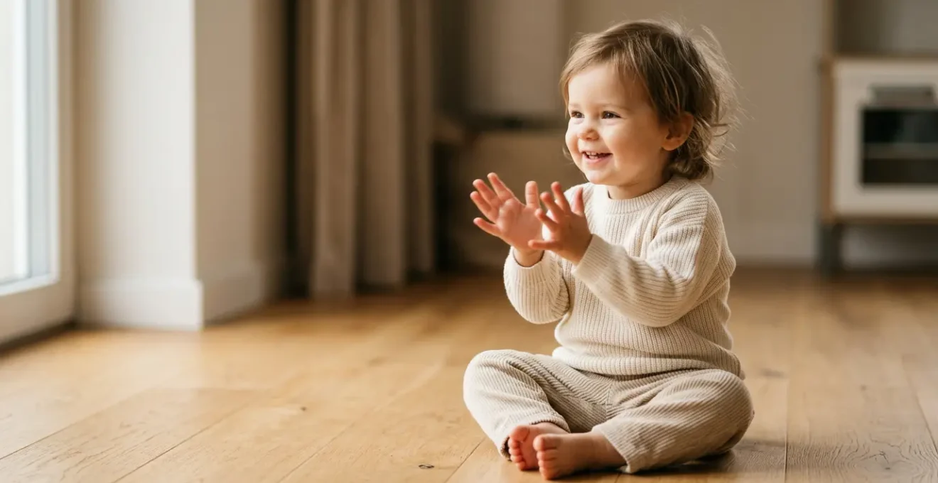 Young child engaged in rhythmic hand-clapping activity demonstrating early motor development coordination