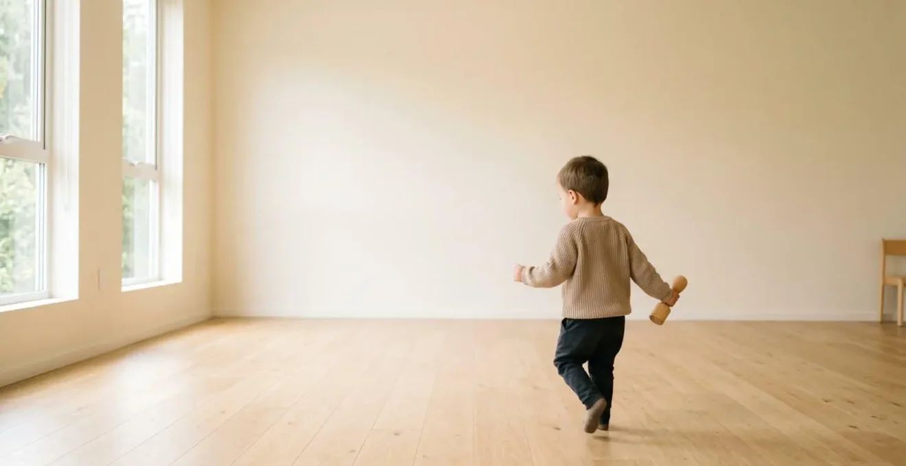 Wide environmental shot showing child-friendly music learning space with natural light