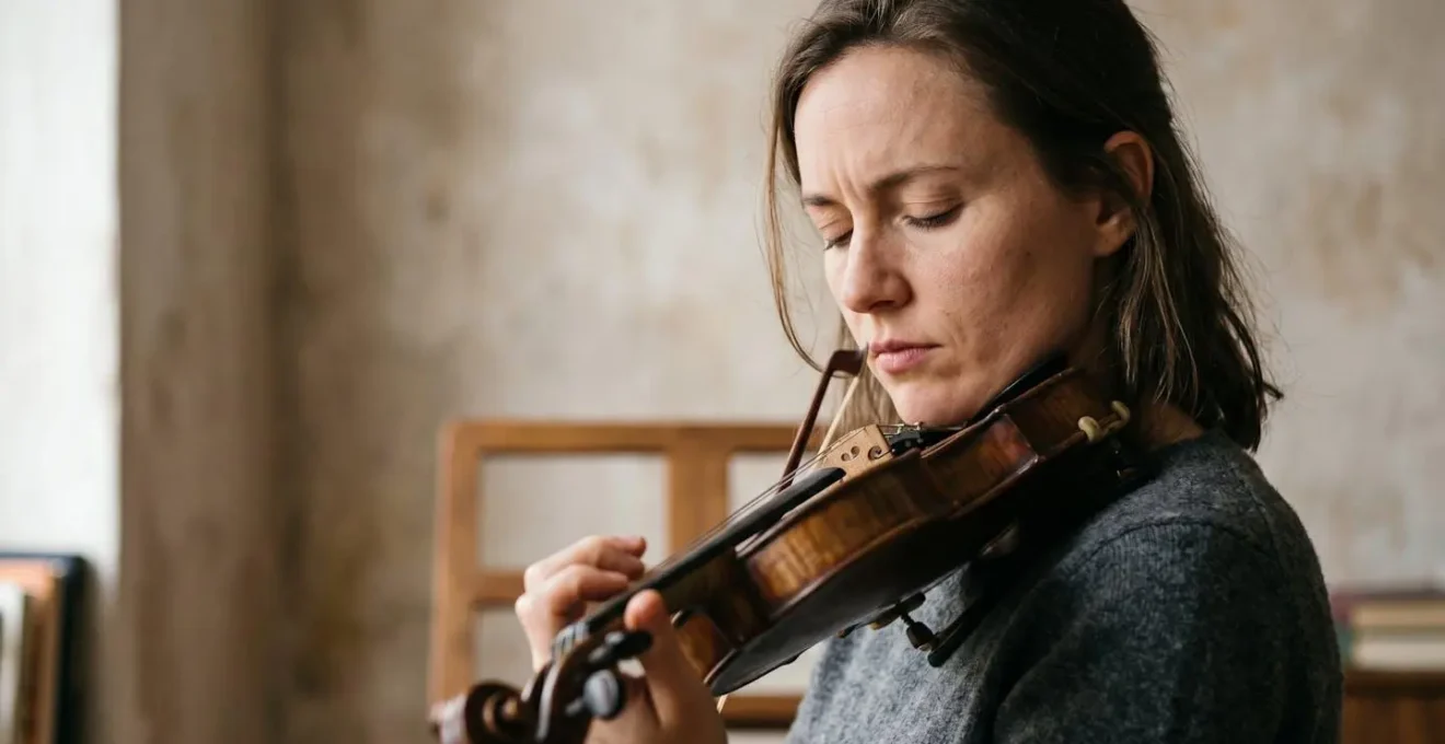 Portrait of musician in deep concentration during focused practice session showing emotional engagement