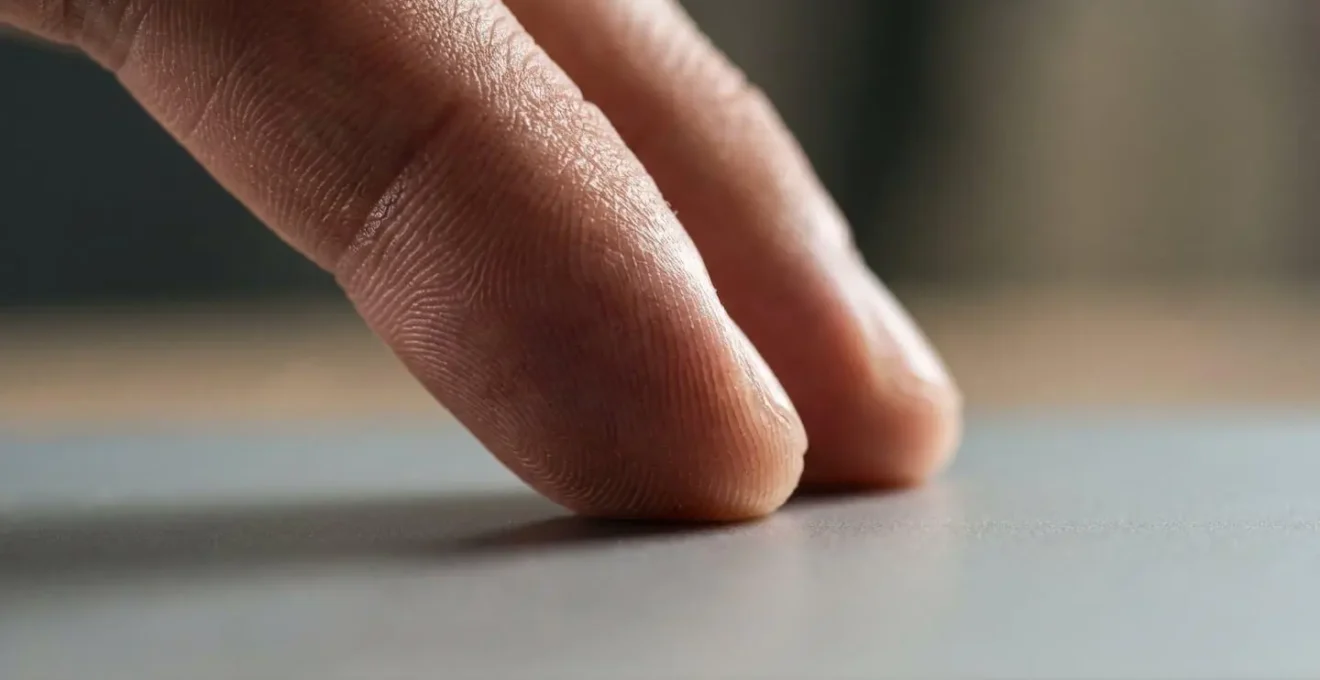 Extreme macro view of fingertips in precise contact position showing tactile control and fine motor dexterity