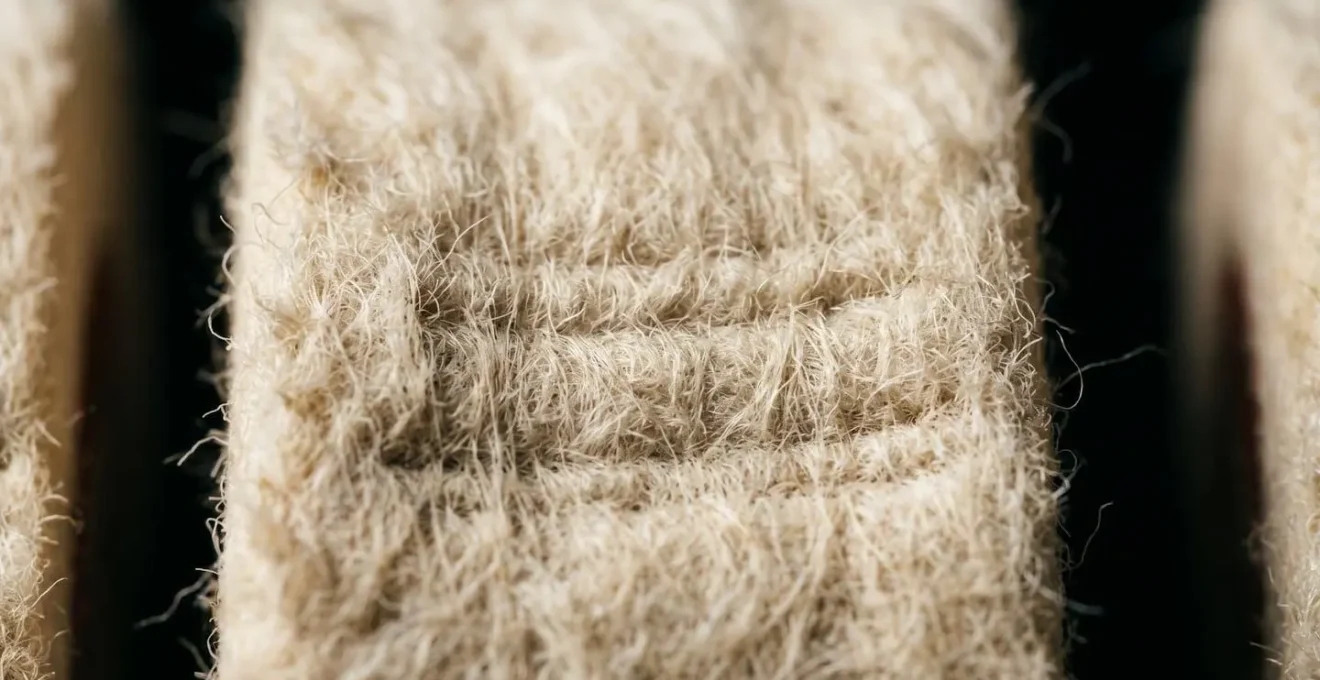 Extreme close-up of piano hammer felt showing compressed striking point texture and wear patterns