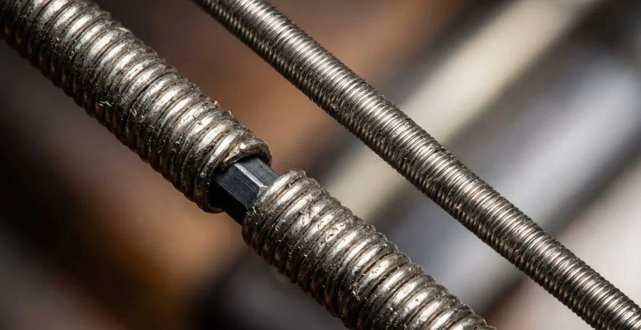 Extreme close-up macro photograph comparing light and heavy gauge bass string core construction and winding texture