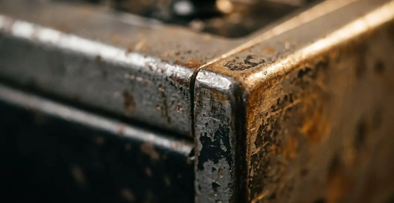 Macro detail of worn vintage music sampler surface showing analog texture and patina